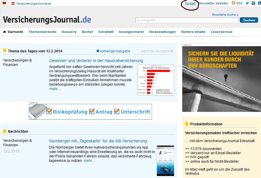 Kontakt zur VersicherungsJournal-Redaktion aufnehmen