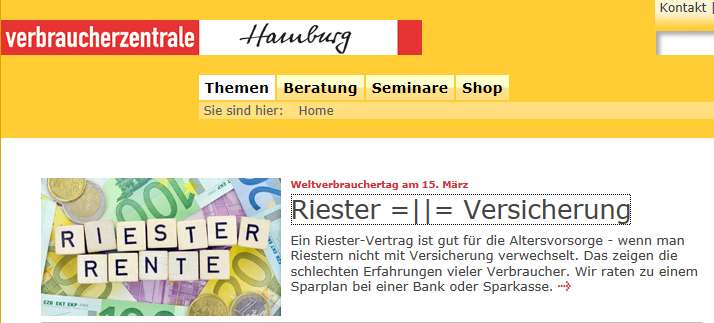 Screenshot VZHH Riester-Kritik