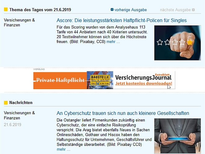 VersicherungsJournal Homepage 21.6.2019