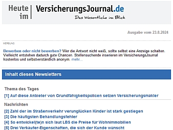 Newsletter Heute im VersicherungsJournal.de (Bild: Versicherungsjournal)