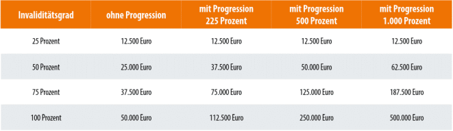 Leistungen bei 50.000 Euro Versicherungssumme (Bild: Huk-Coburg)
