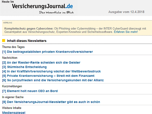 VersciherungsJournal-Newsletter