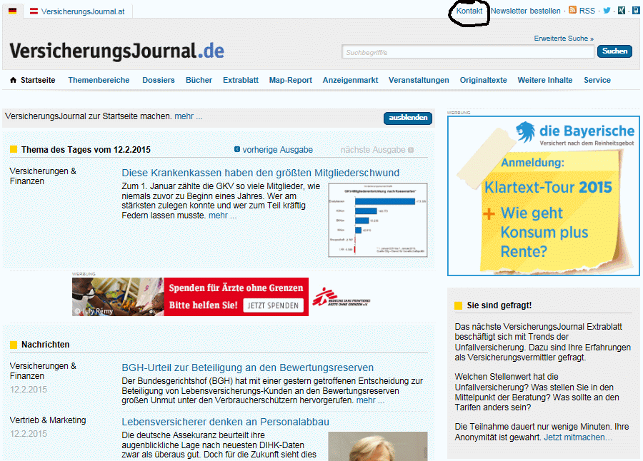 Kontakt zur VersicherungsJournal-Redaktion aufnehmen