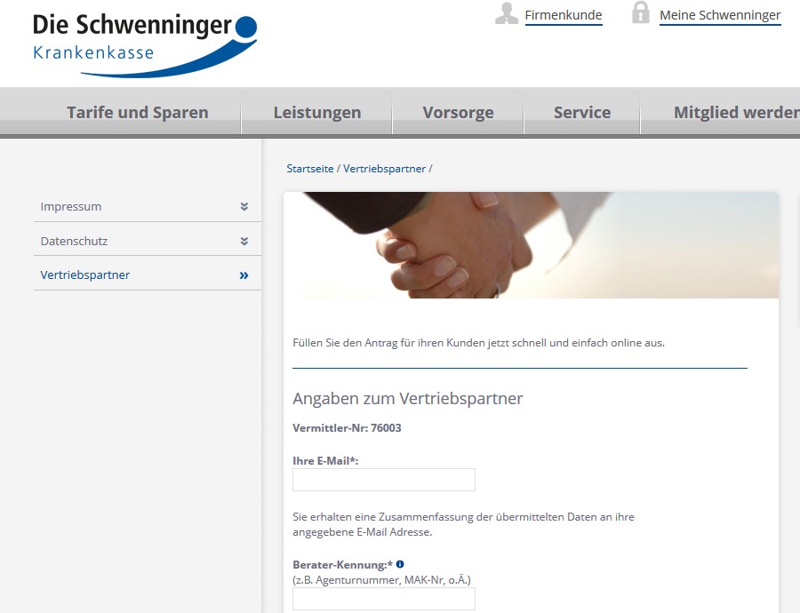 Online-Antrag (Bild: Screenshot Die-Schwenninger.de)